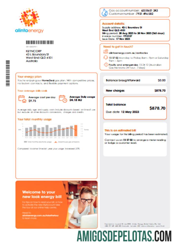 Projeto de lei comercial de serviços públicos de gás da Alinta Energy, página 1, SCR modelo